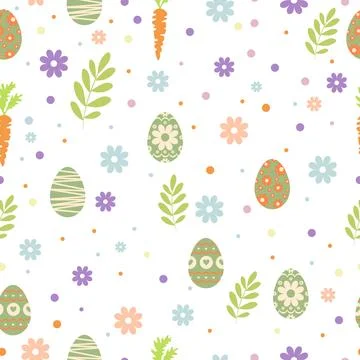 Easter seamless texture, pattern, chicken eggs with graphic pattern of flowers Illustrazione stock