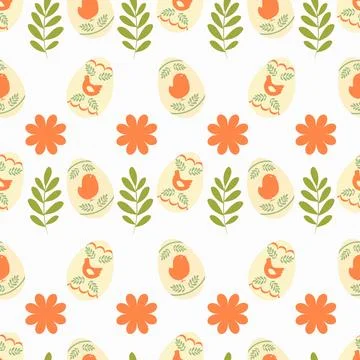 Easter seamless texture, pattern, chicken eggs with graphic pattern of flowers Illustrazione stock