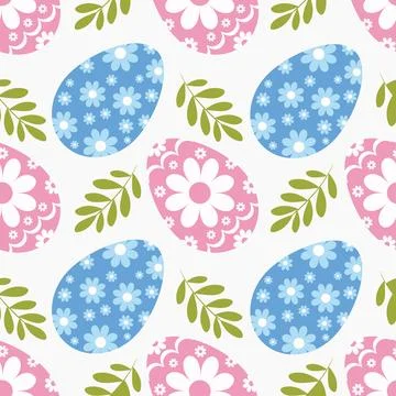 Easter seamless texture, pattern, chicken eggs with graphic pattern of flowers イラスト素材