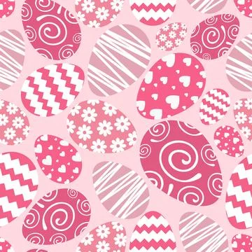 Easter seamless texture, pattern, chicken eggs with graphic pattern of flowers Stock Illustration