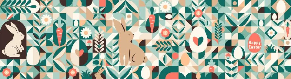 Easter seamless vector background. Modern geometric minimal abstract style with Stock Illustration