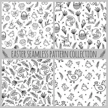 Easter seamless vector pattern collection. Hand drawn illustration Stock Illustration