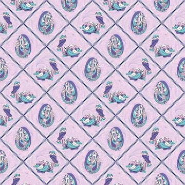Easter seamless vector pattern with eggs with ornaments and rabbits Stock Illustration