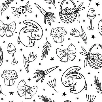 Easter seamless vector pattern. Hand drawn illustration isolated on white Stock Illustration