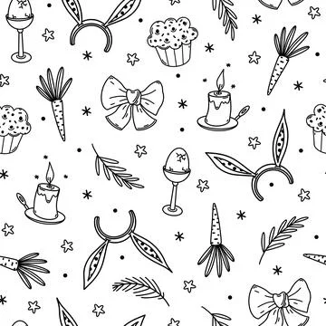Easter seamless vector pattern. Hand drawn illustration isolated on white Stock Illustration