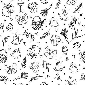 Easter seamless vector pattern. Hand drawn illustration isolated on white Stock Illustration
