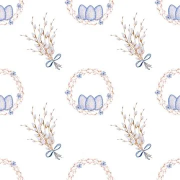 Easter seamless watercolor pattern. Festive Easter ornament on an isolated white Illustrazione stock