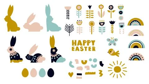 Easter set in boho style Stock Illustration