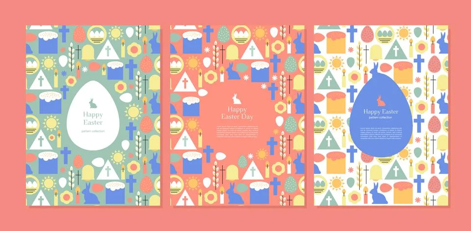 Easter set card postcard egg cross rabbit basket Stock Illustration