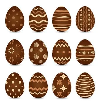 Easter set chocolate ornate eggs with shadows isolated on white background イラスト素材