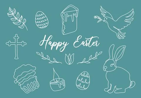 Easter Set in continuous one line style with design elements like bunny, eg.. Stockillustratie