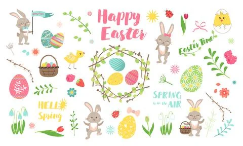 Easter, set of design elements Illustrazione stock