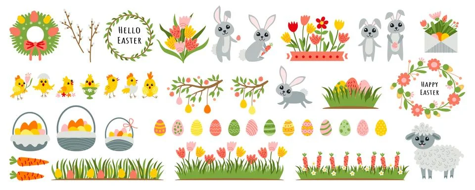 Easter set of design elements for scrapbooking Illustrazione stock