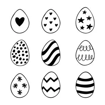 Easter set of doodle eggs illustrations isolated on white background. Stock Illustration