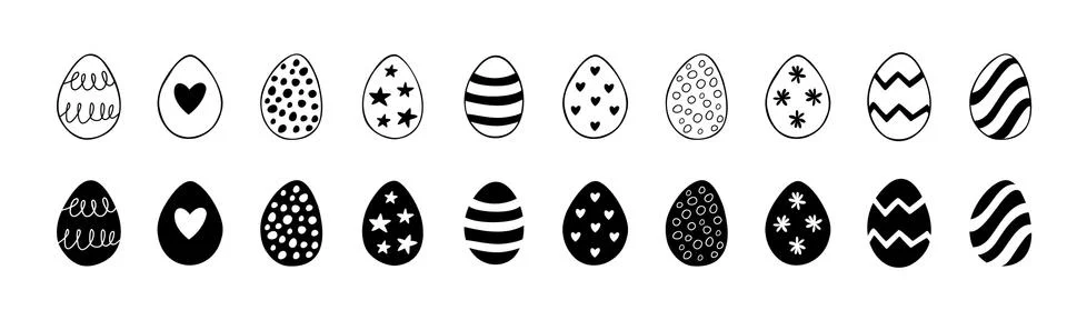 Easter set of doodle eggs illustrations isolated on white background. Stock Illustration