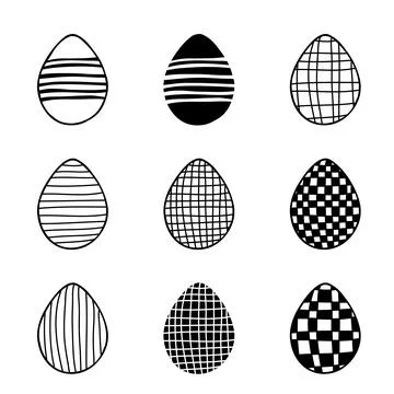 Easter set of doodle eggs illustrations isolated on white background. Stock Illustration