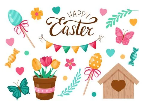 Easter. Set of festive elements. Vector illustration. Stock Illustration