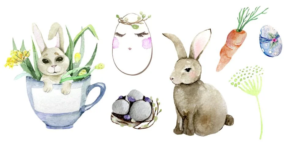 Easter set. Hand drawn illustrations Stock Illustration