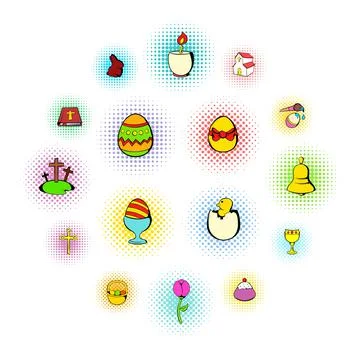 Easter set icons, comics style Stock-Illustration
