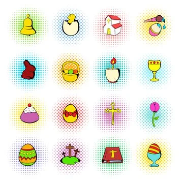 Easter set icons, comics style Stock-Illustration