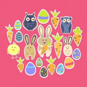 Easter set on a pink Stock Illustration