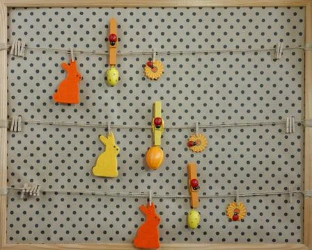 Easter set of rabbit and egg framed on craft. Stock Photos