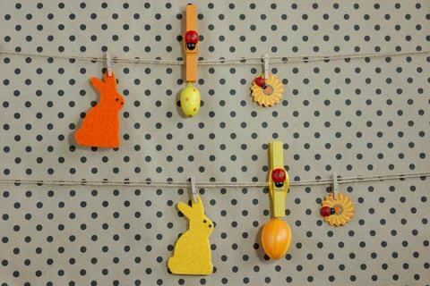 Easter set of rabbit and egg framed on craft. Stock Photos