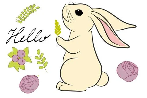 Easter set with rabbit clip art Stock Illustration