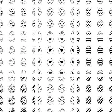 Easter set of seamless patterns from hand drawn doodle eggs. Stock Illustration