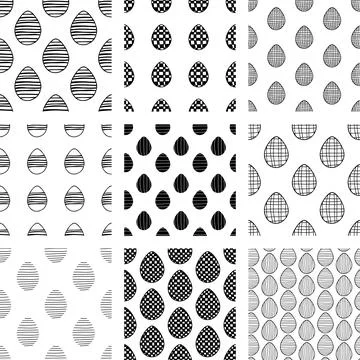 Easter set of seamless patterns from hand drawn doodle eggs. Illustrazione stock