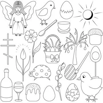Easter set. Sketch. Spring symbols. Stock Illustration