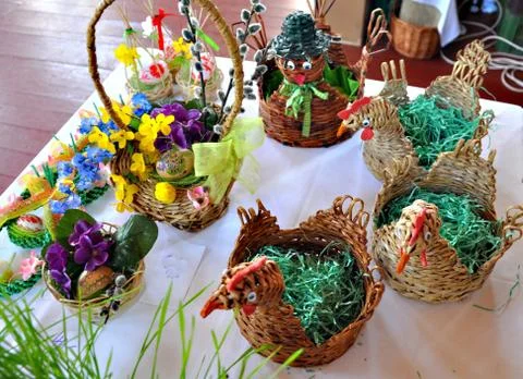 Easter set with a table Stock Photos