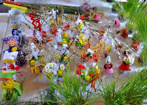 Easter set with a table Stock Photos