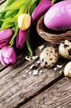 Easter setting in purple tone Stock Photos