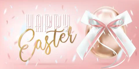 Easter shiny egg with silk bow in confetti Stock Illustration