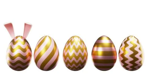 Easter shiny pearl eggs in a row, in a line on a white background Stockillustratie