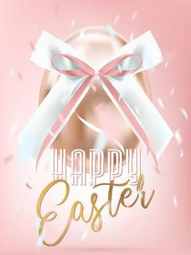 Easter shiny pink egg with silk bow in confetti Stock Illustration
