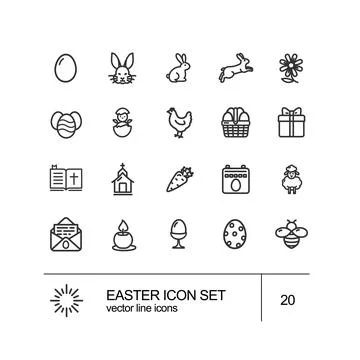 Easter Sign Black Thin Line Icon Set. Vector Stock-Illustration