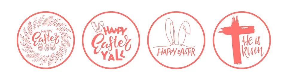 Easter Sign set. Round Spring Door Hanger, greeting card, door sign, wall art Stock Illustration