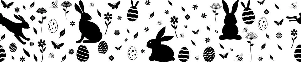 Easter Silhouette seamless vector in black. Isolated background. Stock Illustration