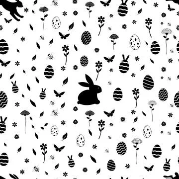 Easter Silhouette seamless vector in black. Isolated background. Stock Illustration