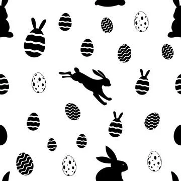 Easter Silhouette seamless vector in black. Isolated background. Stock Illustration