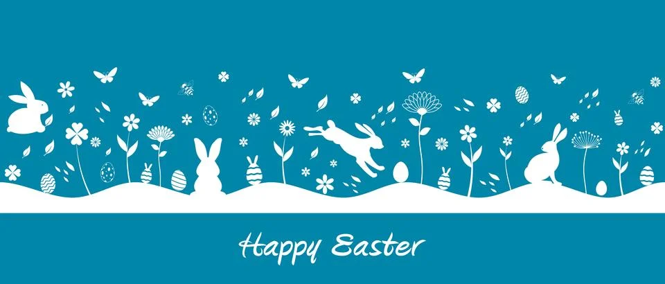Easter Silhouette seamless vector in blue. Happy Easter greeting. Stock Illustration