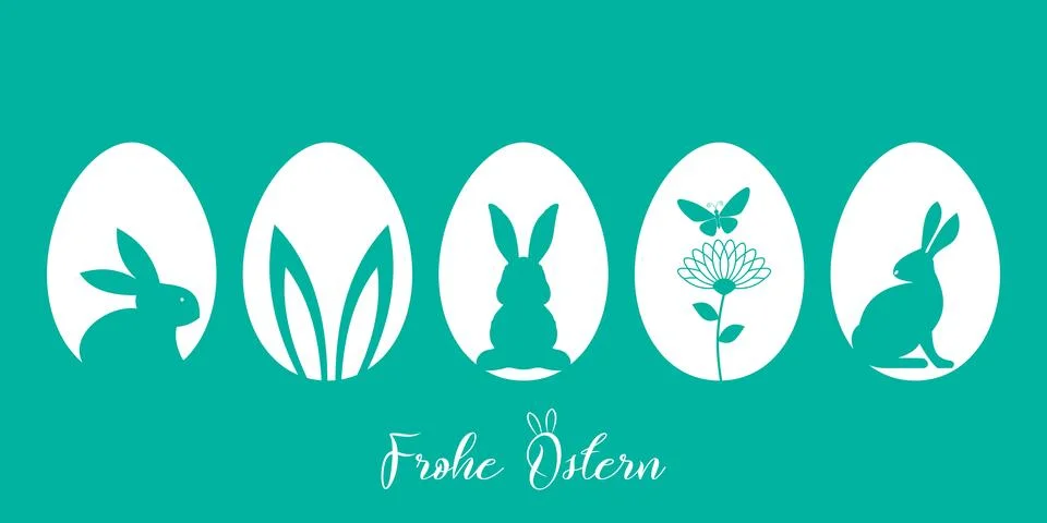Easter Silhouette vector in green. Easter Greeting in German language Stock Illustration