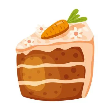 Easter slice of cake, pastry with carrot. Sweet food, bakery, vector Illustrazione stock