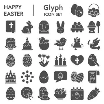 Easter solid icon set, Happy spring holiday symbols set collection or vector Stock Illustration