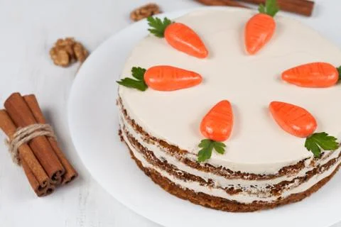 Easter sponge cake with carrots and icing Stock Photos