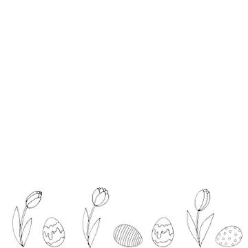 Easter spring background with growing contour flowers tulips and eggs on the  Stock Illustration