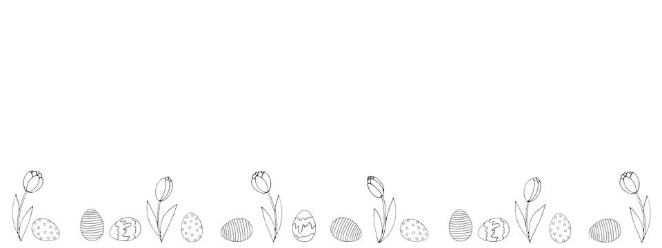 Easter spring background with growing contour flowers tulips and eggs on the  Stock Illustration