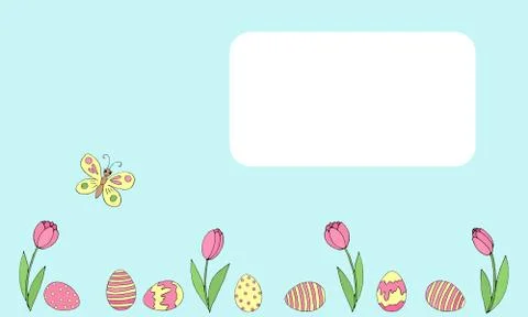 Easter spring background with growing flowers tulips and eggs on the bottom e Stock Illustration